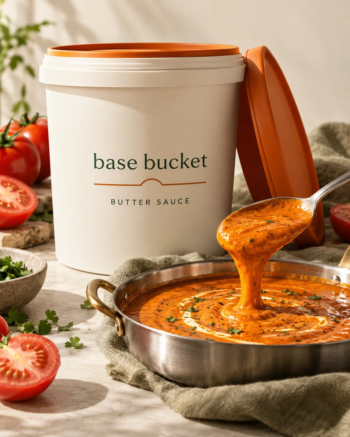 Concept Desi Gravies packaging beside a pan of butter sauce